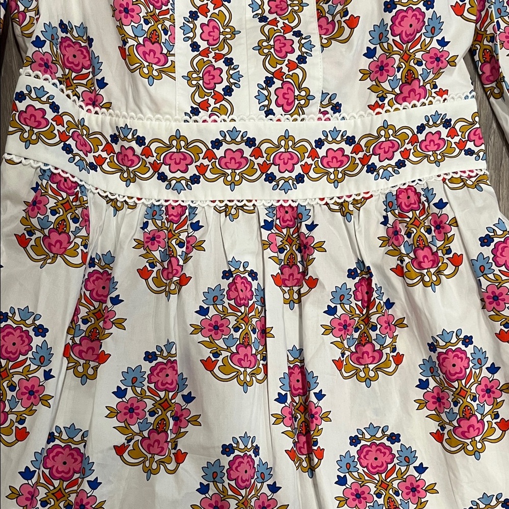 Boden Long Sleeve Floral Dress Violet Trim Midi Dress - Picture 2 of 8